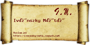 Ivánszky Máté névjegykártya